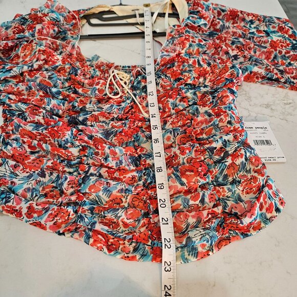 NEW! Free People Mabel Printed Blouse Sz Large Roses Combo Lace-Up Front Boho - Picture 12 of 12